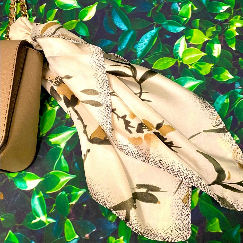 EUC SparklingforLove Cream, Olive, & Gold Floral Scarf